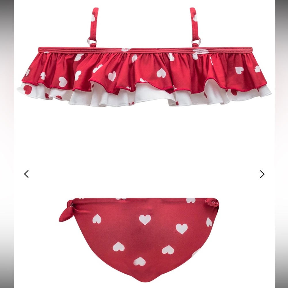 Monnalisa Heart-Printed Two-Piece Ruffled Bikini